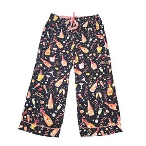 Nick & Nora Pajama Pants Women XL Black Champagne Print Cotton Flannel Sleepwear
